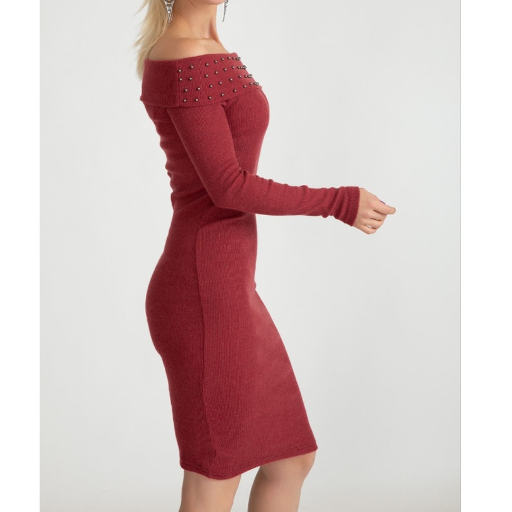 off the shoulder ribbed sweater dress - Picture 4 of 4